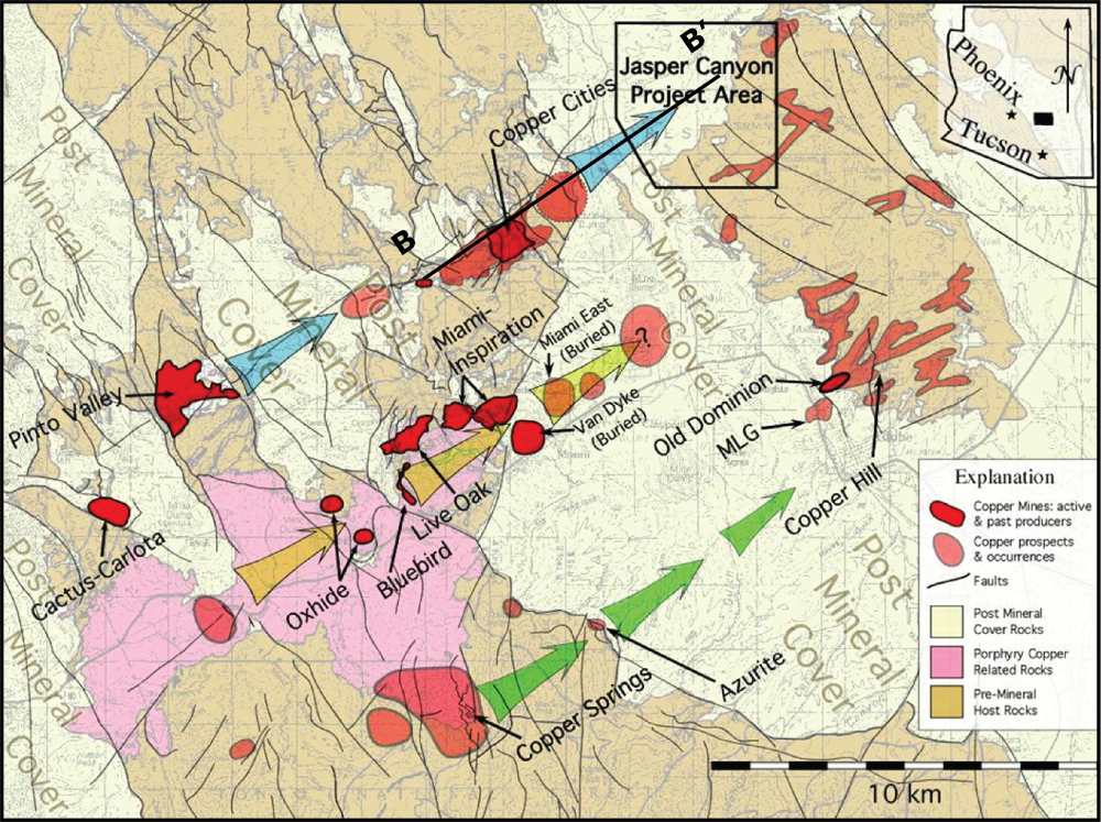 Regional geology and mineralization around the Jasper Canyon project