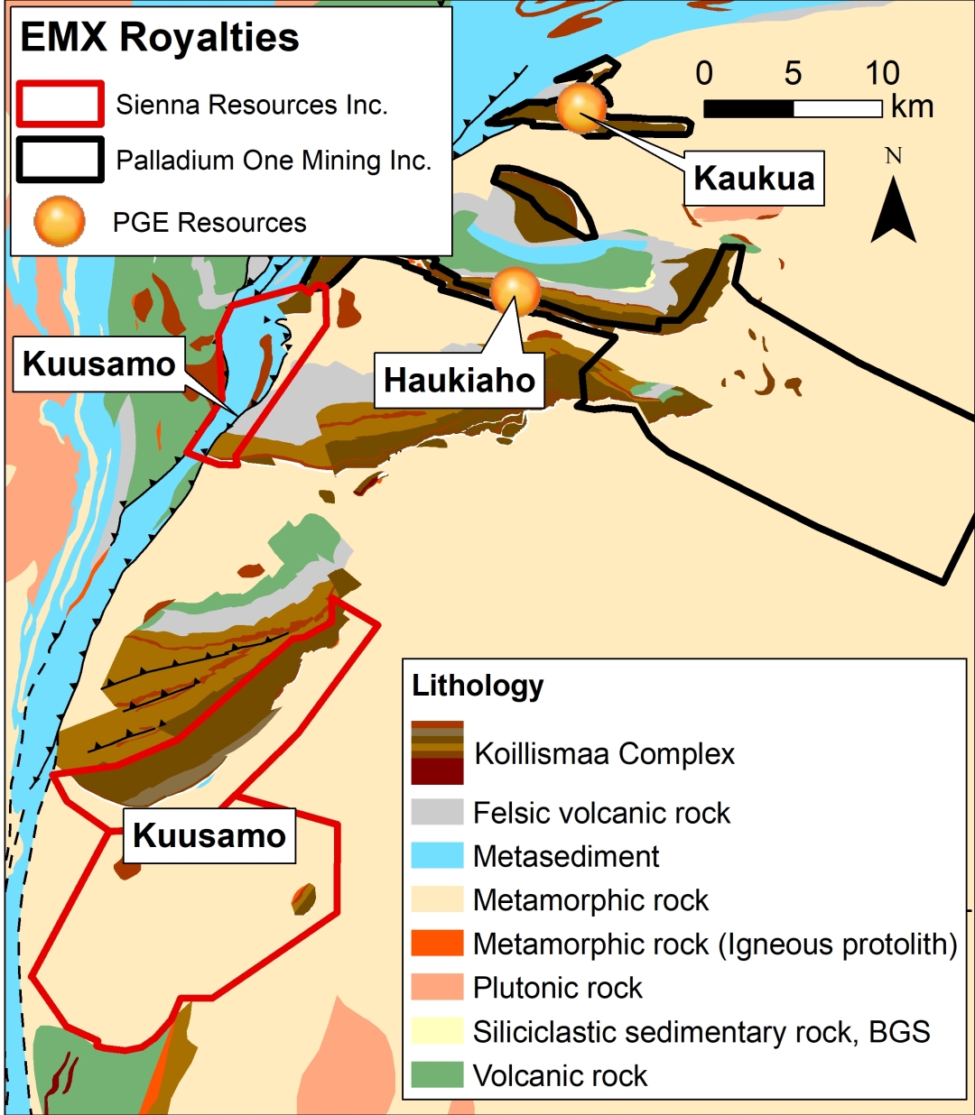 Location and geology of the Kuusamo and Kaukua properties.
