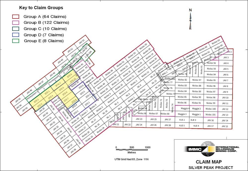 Location of EMX claim blocks highlighted in yellow