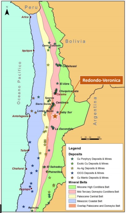 Redondo-Veronica location and target maps (Source: Pampa Metals website, December 2021)